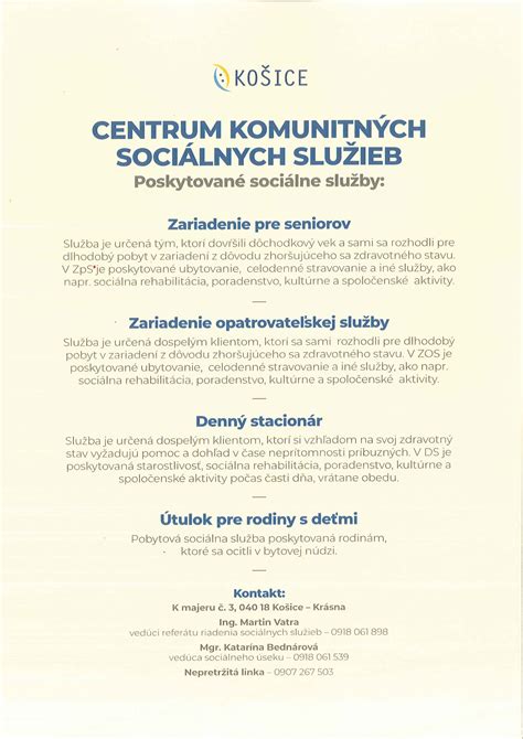 Zoznam poskytovaných sociálnych služieb