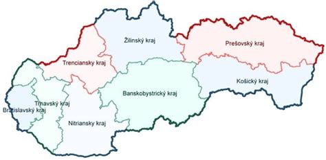 Mapa Slovenska s označenými krajmi podľa miery nezamestnanosti