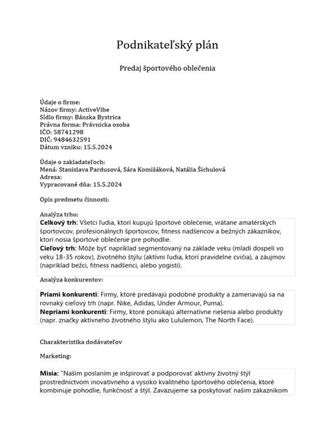 Príklad finančnej prognózy pre podnikateľský plán