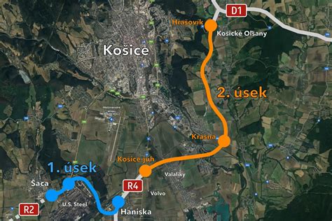 Mapa mesta Košice s vyznačenou mestskou časťou Šaca