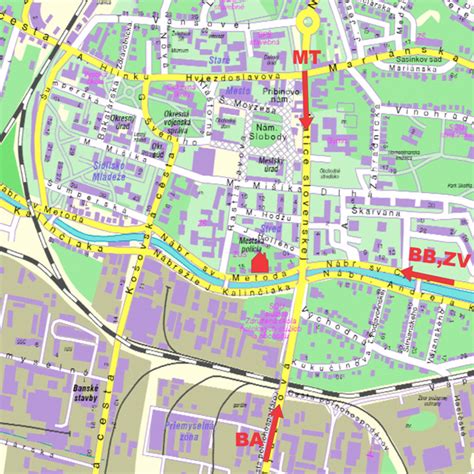 Mapa Prievidze a okolitých obcí s vyznačenými pracovnými príležitosťami