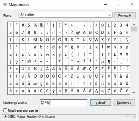 Mapa znakov vo Windows