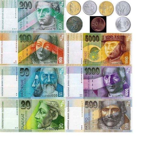 Slovenská koruna a euro na pozadí štátneho znaku Slovenska