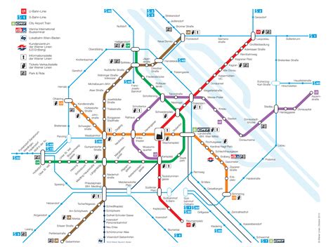 Mapa Viedne s vyznačenými hlavnými linkami MHD