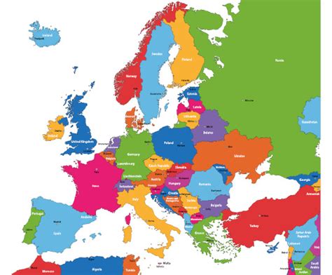 Mapa Európy s vyznačením Slovenska a Českej republiky