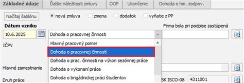Snímka obrazovky: Evidencia Dohody o pracovnej činnosti v Personalistike