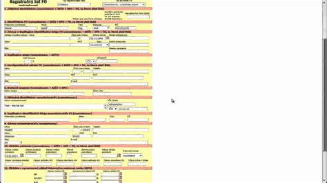 Štruktúra registračného listu fyzickej osoby