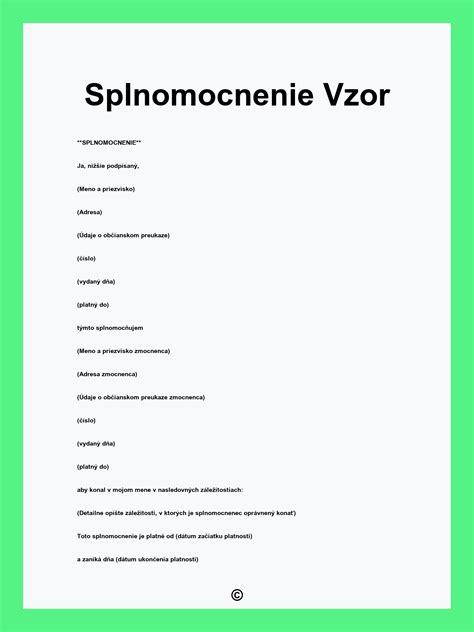 Vzor tlačiva splnomocnenia