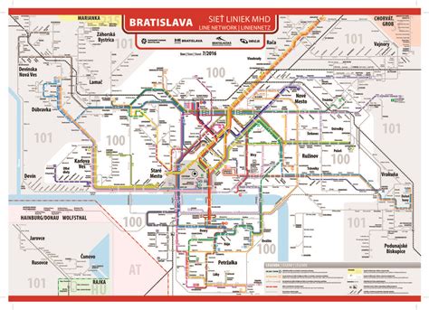 Mapa MHD Bratislava s vyznačenými hlavnými trasami
