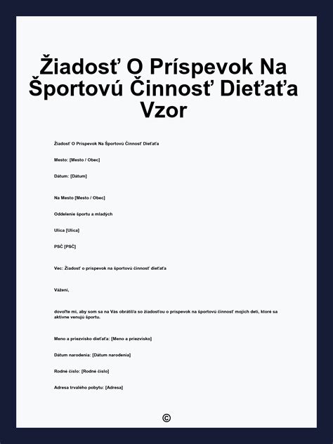 Príklad dokladu o úhrade za športovú činnosť dieťaťa