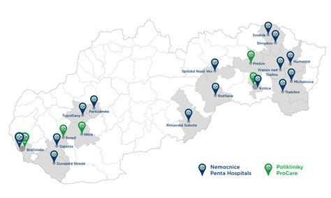 Mapa polikliník ProCare na Slovensku