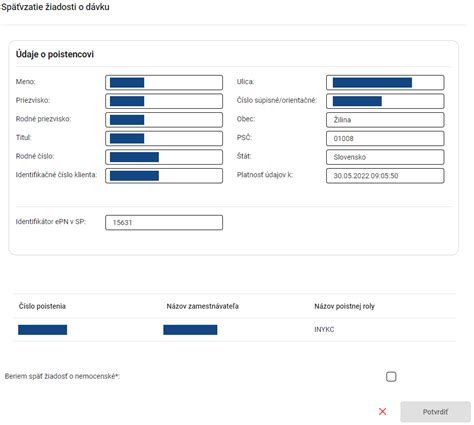 Schéma procesu podania žiadosti o nemocenské s ePN