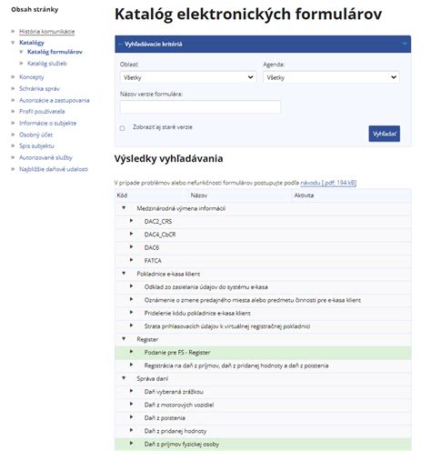 Katalóg formulárov finančnej správy