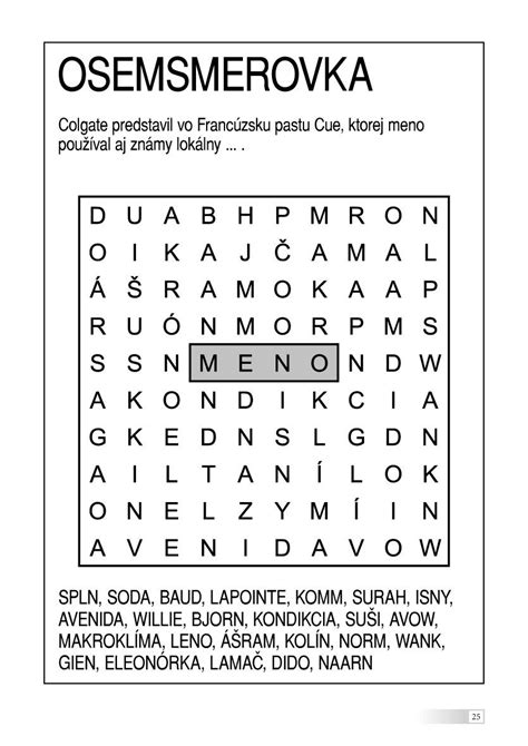 Príklad osemsmerovky s tajničkou
