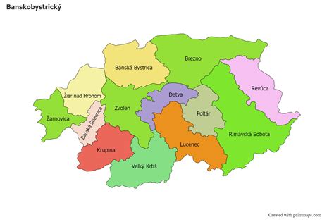 Mapa Banskobystrického kraja s vyznačenými mestami s domovmi dôchodcov a DSS