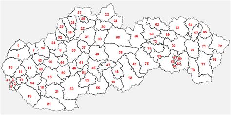 Mapa Slovenska s vyznačenými regionálnymi pobočkami Inšpektorátu práce