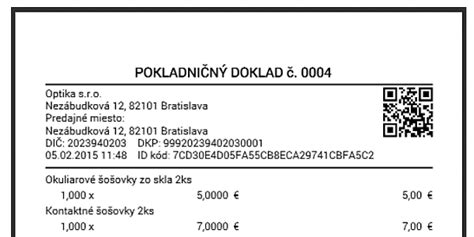 Príklad pokladničného dokladu s QR kódom