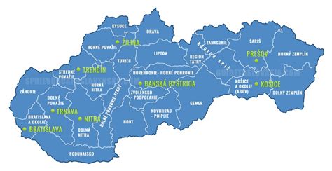 Mapa Slovenska s vyznačenými župami, ktoré implementujú inovatívne prístupy v sociálnej starostlivosti
