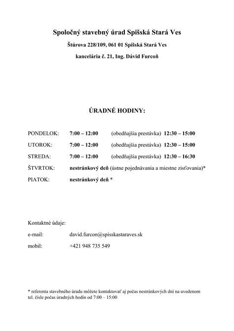 Kontaktné informácie a úradné hodiny komunitných centier