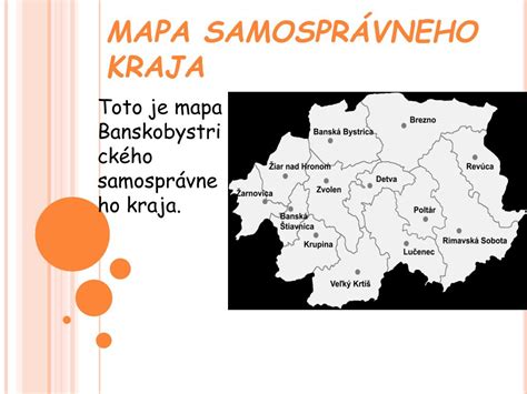 Mapa Banskobystrického samosprávneho kraja s vyznačenými mestami a obcami