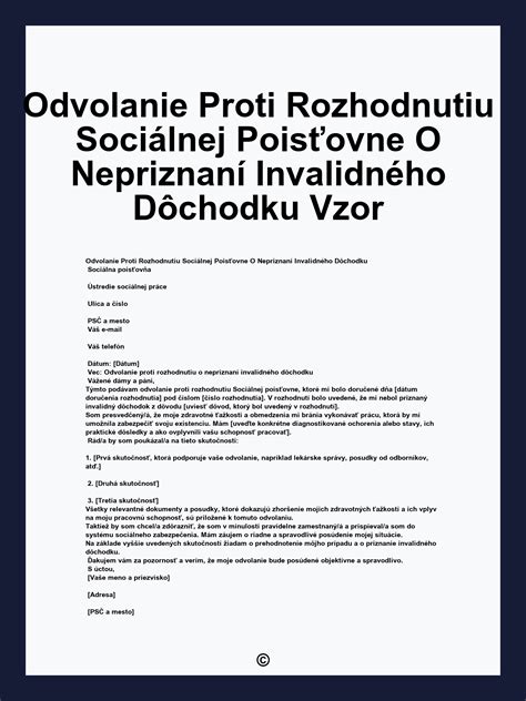 Vzorový formulár odvolania proti rozhodnutiu Sociálnej poisťovne