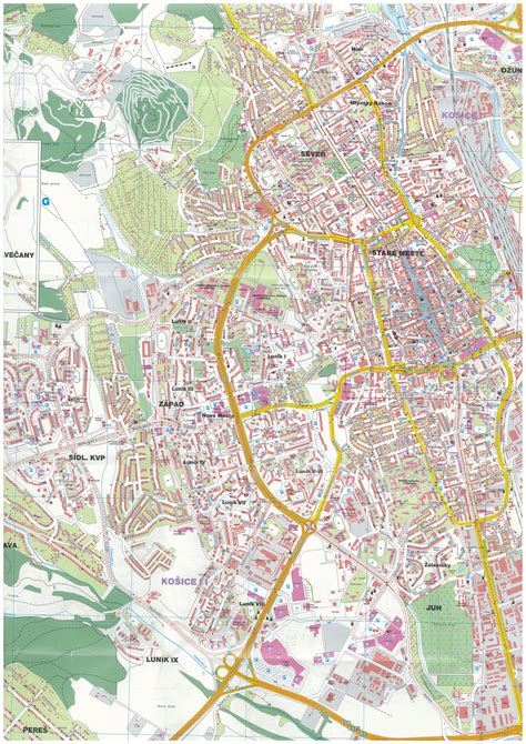 Mapa mesta Košice s vyznačenou mestskou časťou Západ