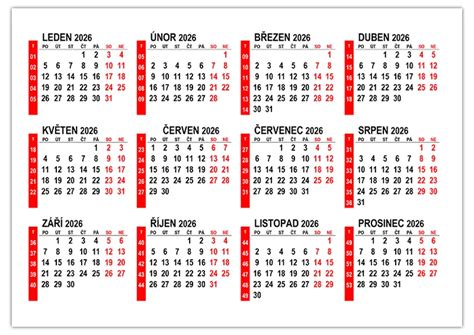 Kalendár s vyznačenými pracovnými dňami.