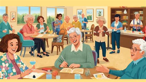 Ilustrácia spoločenského stretnutia seniorov v klube