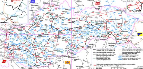 Mapa železničnej siete Slovenska s vyznačenými traťami