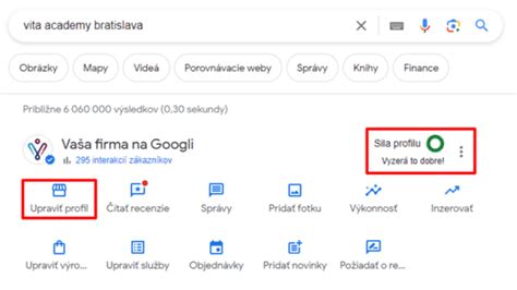 Príklad firemného profilu Google s aktualizovanými príspevkami
