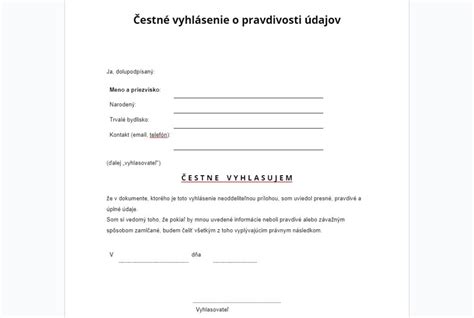 Vzor čestného prehlásenia