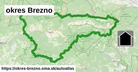 Mapa okresu Brezno s vyznačenými obcami s penziónmi a zariadeniami pre seniorov