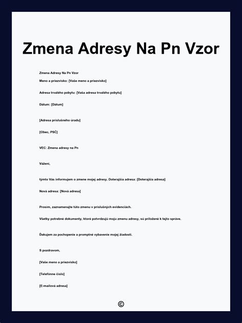 Schéma postupu zmeny adresy počas PN