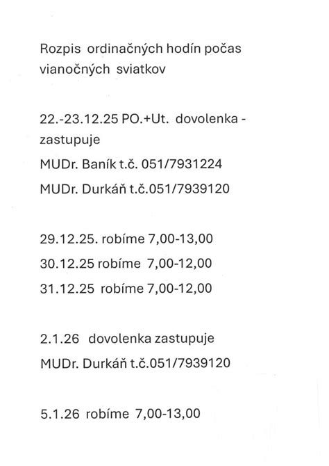 rozpis ordinačných hodín