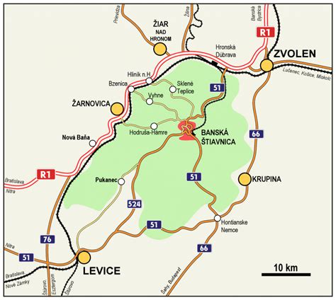 Mapa Banskej Štiavnice s vyznačenými budovami ZSS Domov Márie