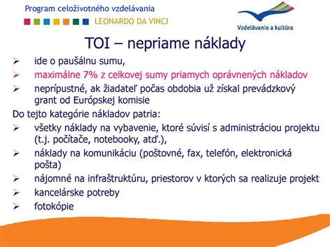 Príklady oprávnených nákladov