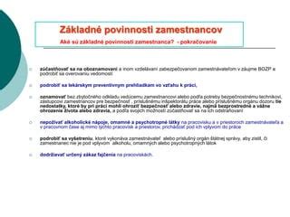Základné povinnosti a osobnostné predpoklady zamestnancov