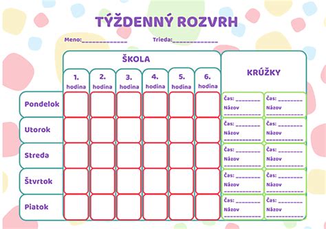 Denné menu a rozvrh aktivít v stacionári