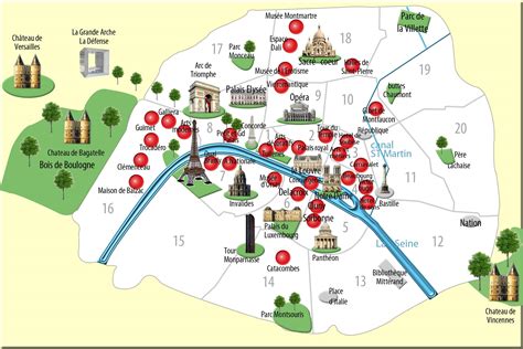 Mapa Paríža s hlavnými pamiatkami
