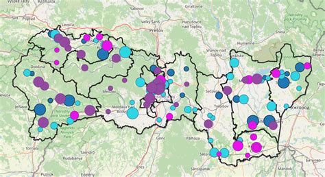 Mapa Košického samosprávneho kraja s vyznačeným mestským úradom v Rožňave