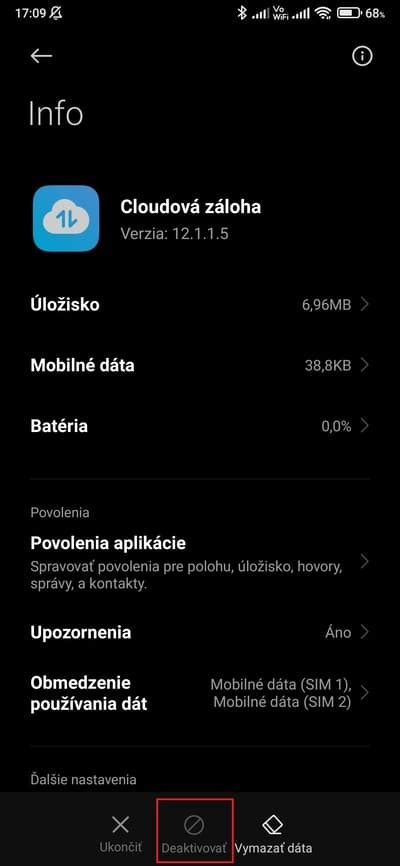 Screenshot nastavení Androidu pre vypnutie notifikácií aplikácie