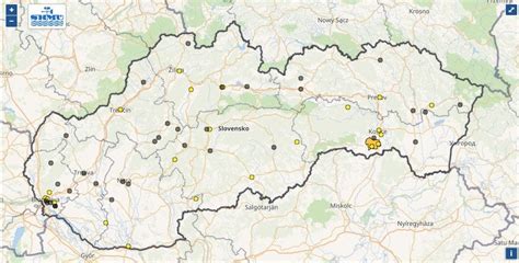 Mapa oblastí Slovenska s vysokou mierou znečistenia ovzdušia