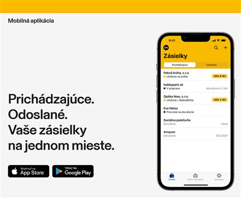 screenshot mobilnej aplikácie Slovenskej pošty
