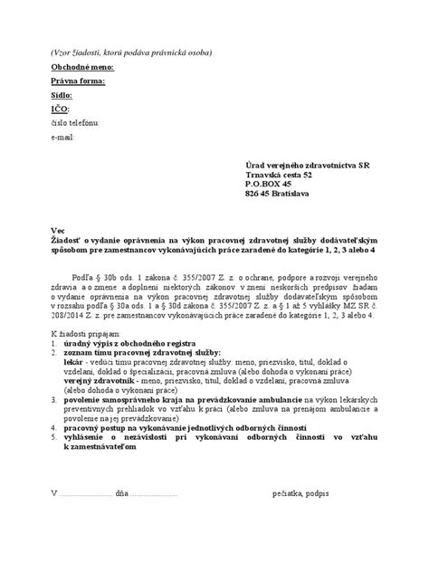 Zoznam požadovaných dokumentov pre podanie žiadosti