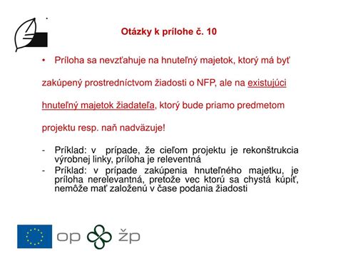 Zoznam povinných príloh k žiadosti