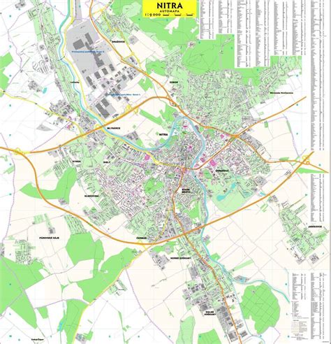 Mapa mesta Nitra s vyznačenými obchodmi s pracovnými odevmi a rehabilitačnými centrami