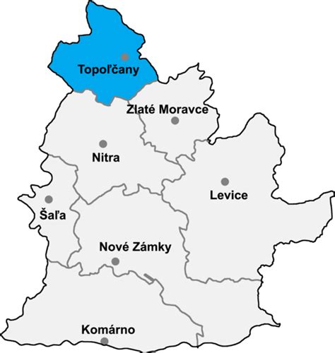 Mapa okresu Topoľčany s vyznačeným sídlom úradu