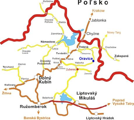 Mapa okresu Dolný Kubín s vyznačenými obcami