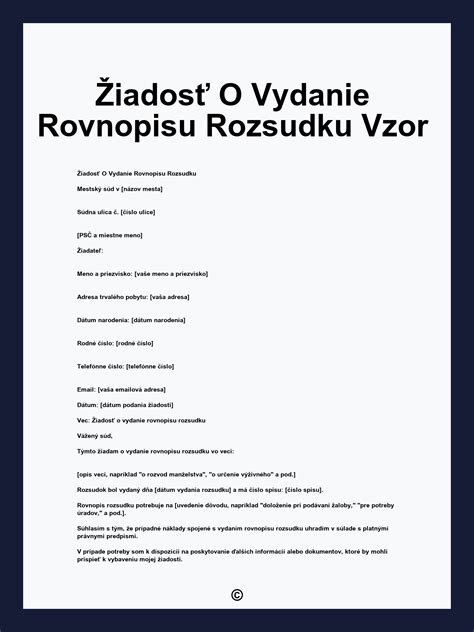 Žiadosť o vydanie rovnopisu rozsudku