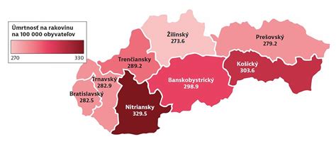 Mapa Slovenska s vyznačenými mierami nezamestnanosti v jednotlivých krajoch